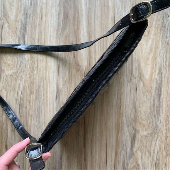 VINTAGE 70s/80s Black Eel Skin Crossbody Bag Retro Glam - Picture 4 of 9